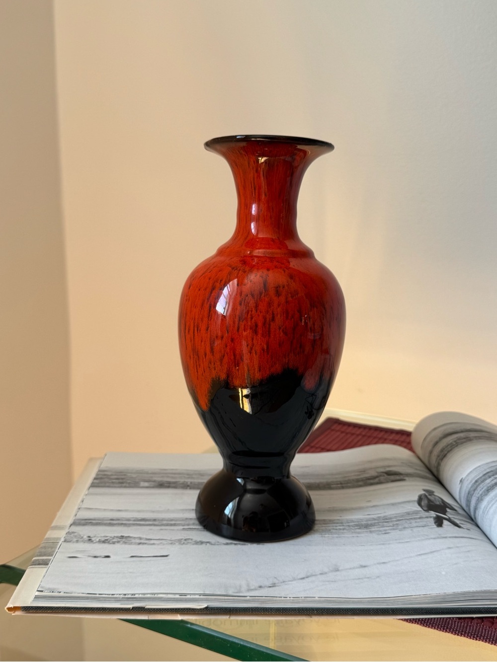 Vintage Handmade Drip Glaze Ceramic Vase – Vibrant Orange & Black